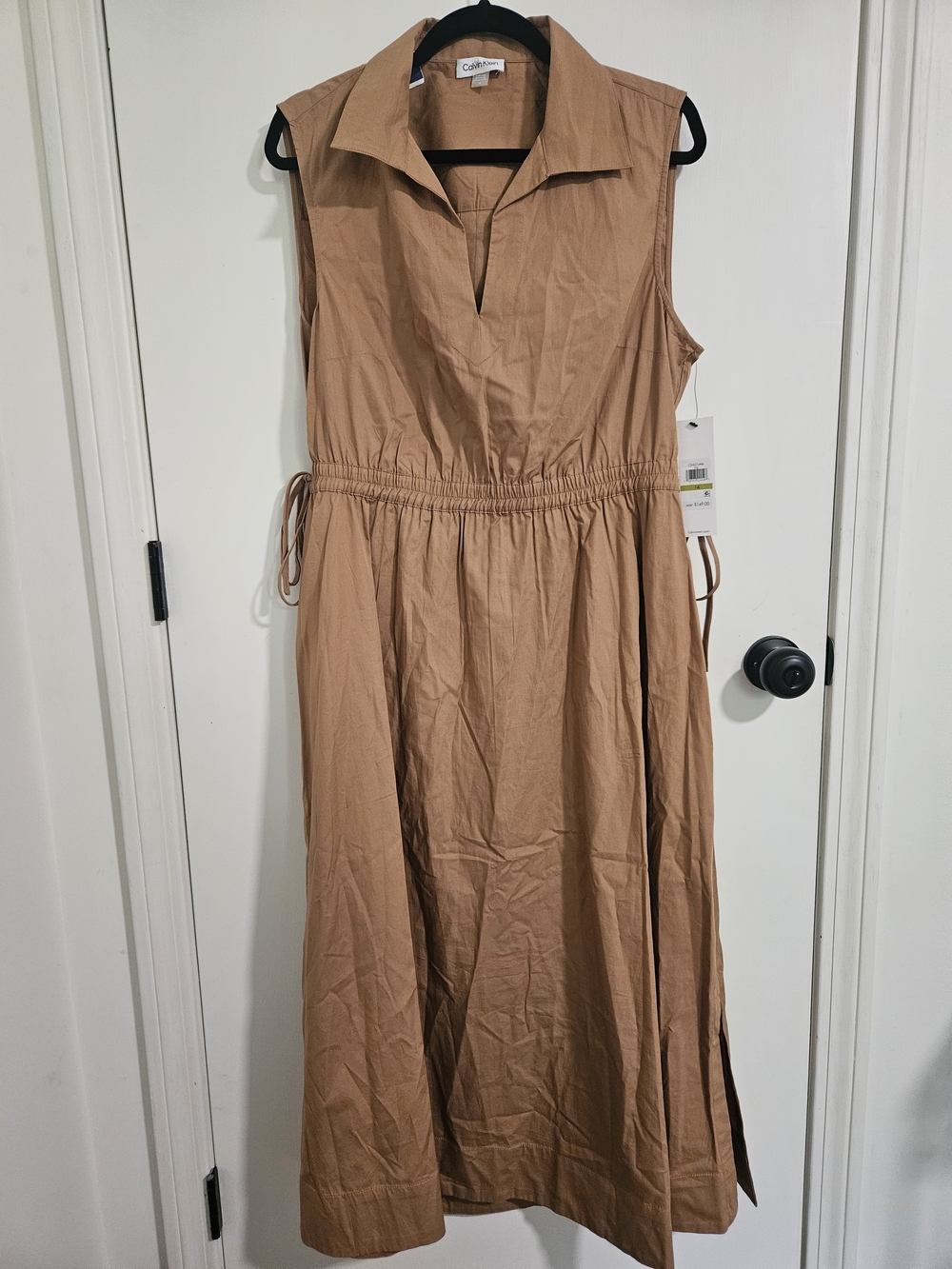 Calvin Klein Sleeveless Midi Dress in Tan